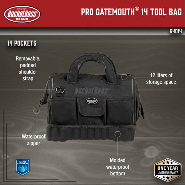 Tool Bag, All-Terrain Bottom, 12 Pocket, 1680 Heavy-Duty Poly Fabric