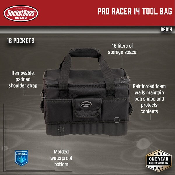 Tool Bag, All-Terrain Bottom, 16 Pocket, 1680 Heavy-Duty Poly Fabric
