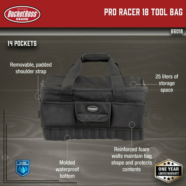 Tool Bag, All-Terrain Bottom, 14 Pocket, 1680 Heavy-Duty Poly Fabric