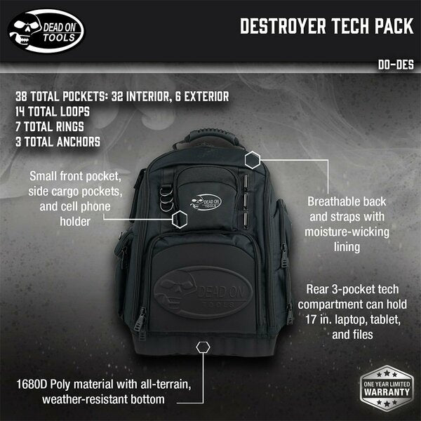Destroyer Tech Pack, 1680 Denier Poly Material, 34 Pockets