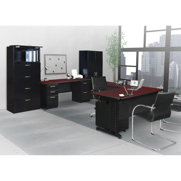 Pedestal Desk, 30 D, 72 W, 29 H, Mahogany, Wood|Metal