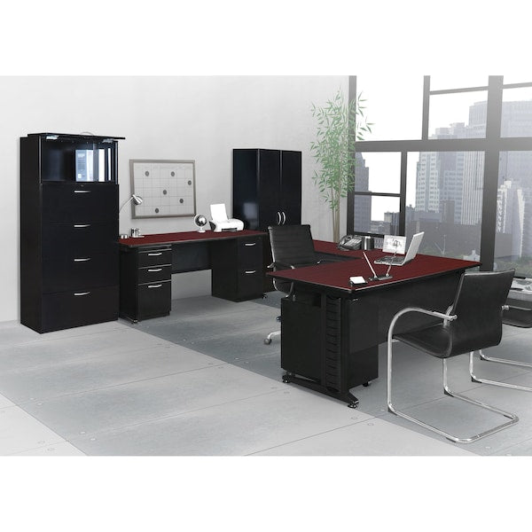 Pedestal Desk, 24 D, 60 W, 29 H, Mahogany, Wood|Metal