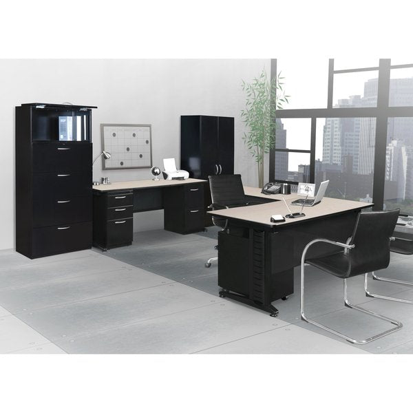 Pedestal Desk, 30 D, 66 W, 29 H, Maple, Wood|Metal