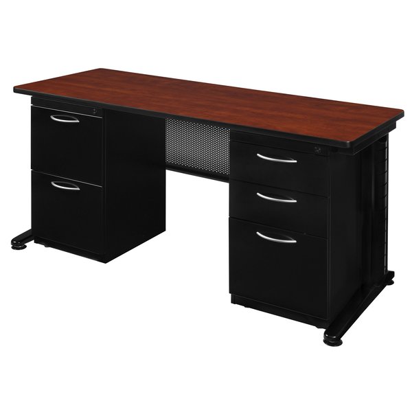 Pedestal Desk, 24 D, 66 W, 29 H, Cherry, Wood|Metal