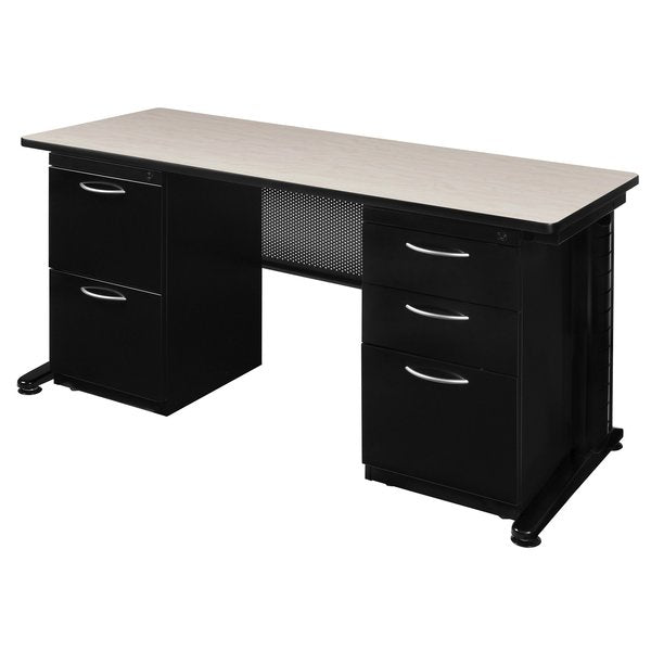 Pedestal Desk, 30 D, 66 W, 29 H, Maple, Wood|Metal