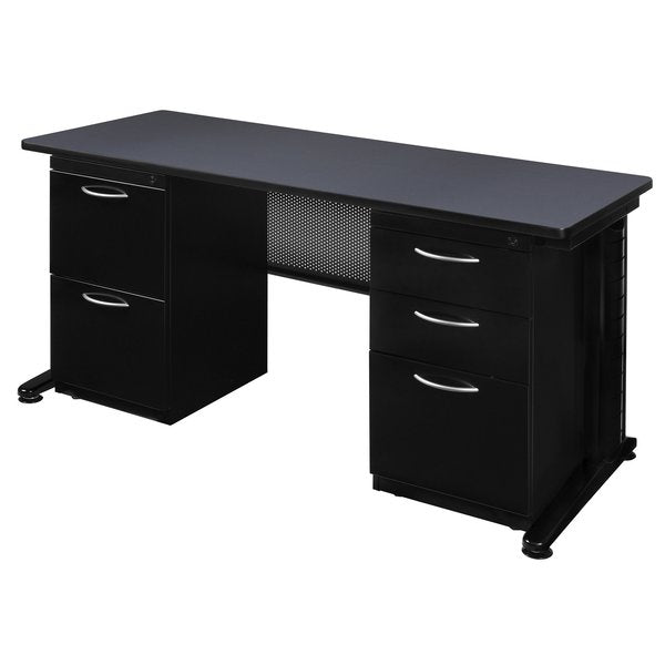 Pedestal Desk, 30 D, 72 W, 29 H, Grey, Wood|Metal