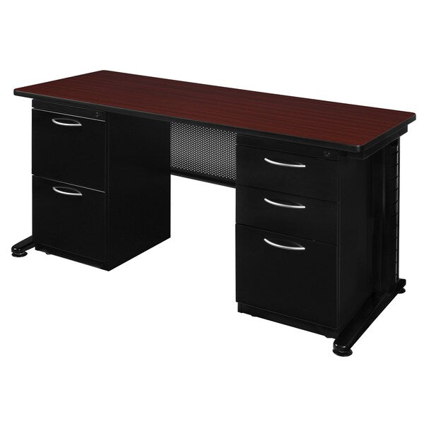 Pedestal Desk, 30 D, 72 W, 29 H, Mahogany, Wood|Metal