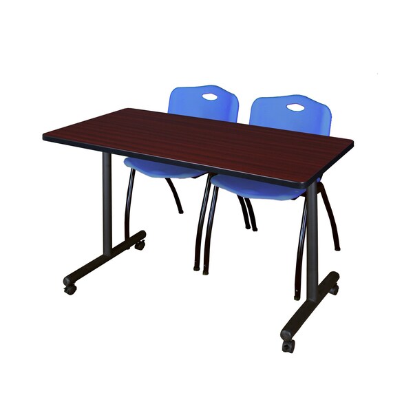 Rectangle Tables > Training Tables > Kobe Mobile Table & Chair Sets, 48 X 24 X 29, Mahogany