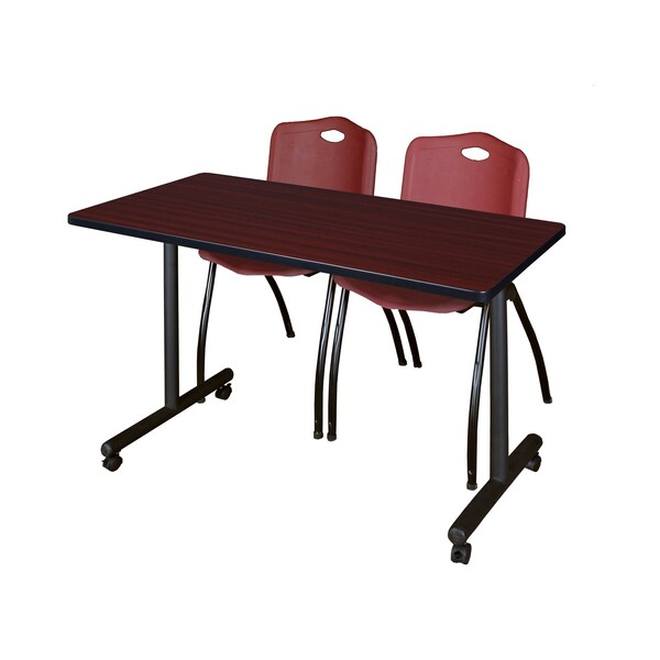 Rectangle Tables > Training Tables > Kobe Mobile Table & Chair Sets, 48 X 24 X 29, Mahogany