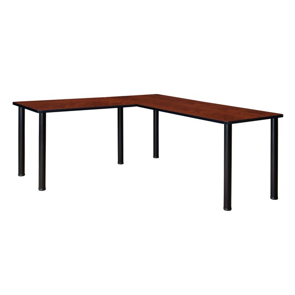 L Shaped Desk, 66 D, 60 W, 29 H, Black|Cherry, Wood|Metal