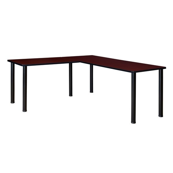 L Shaped Desk, 66 D, 60 W, 29 H, Black|Mahogany, Wood|Metal