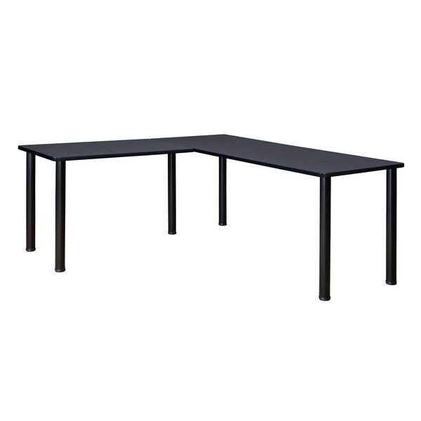 L Shaped Desk, 66 D, 66 W, 29 H, Black|Grey, Wood|Metal