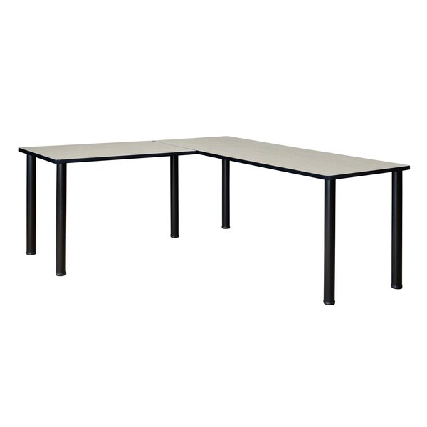 L Shaped Desk, 66 D, 72 W, 29 H, Black|Maple, Wood|Metal