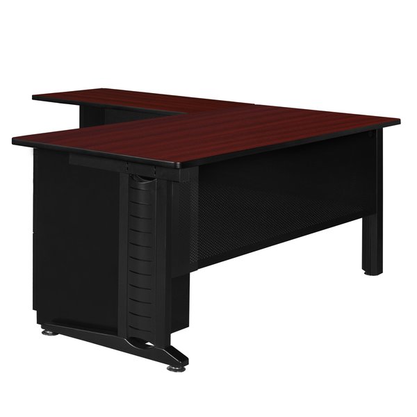 L Shaped Desk, 72 D, 66 W, 29 H, Mahogany, Wood|Metal