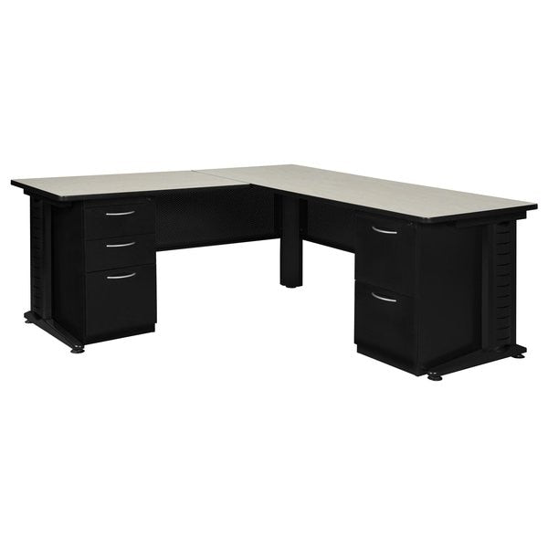L Shaped Desk, 72 D, 66 W, 29 H, Maple, Wood|Metal