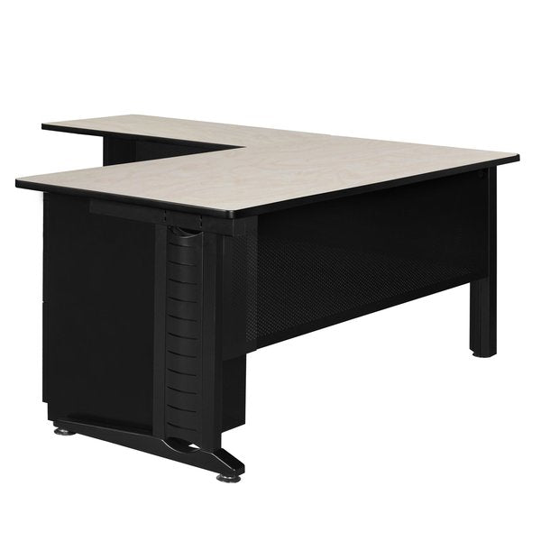 L Shaped Desk, 72 D, 66 W, 29 H, Maple, Wood|Metal