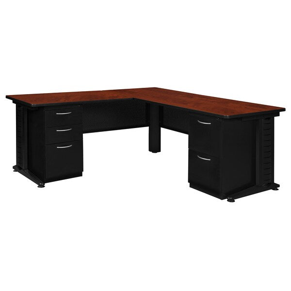L Shaped Desk, 72 D, 72 W, 29 H, Cherry, Wood|Metal