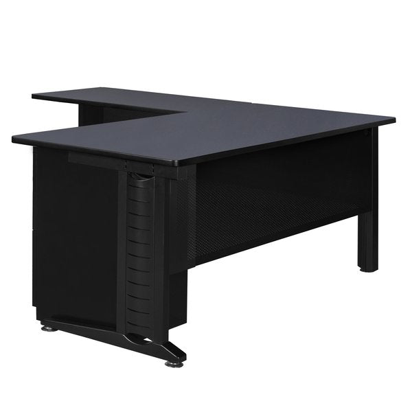 L Shaped Desk, 72 D, 72 W, 29 H, Grey, Wood|Metal