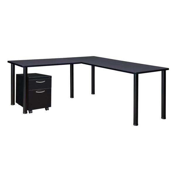 L Shaped Desk, 66 D, 72 W, 29 H, Black|Grey, Wood|Metal