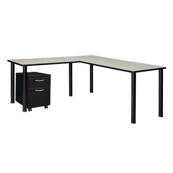 L Shaped Desk, 66 D, 72 W, 29 H, Black|Maple, Wood|Metal