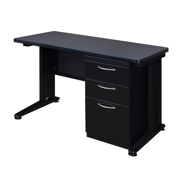 Pedestal Desk, 24 D, 48 W, 29 H, Grey, Wood|Metal