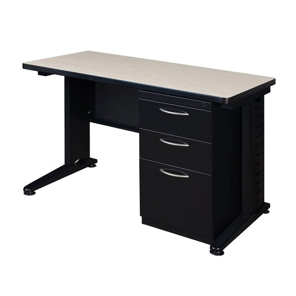 Pedestal Desk, 24 D, 48 W, 29 H, Maple, Wood|Metal
