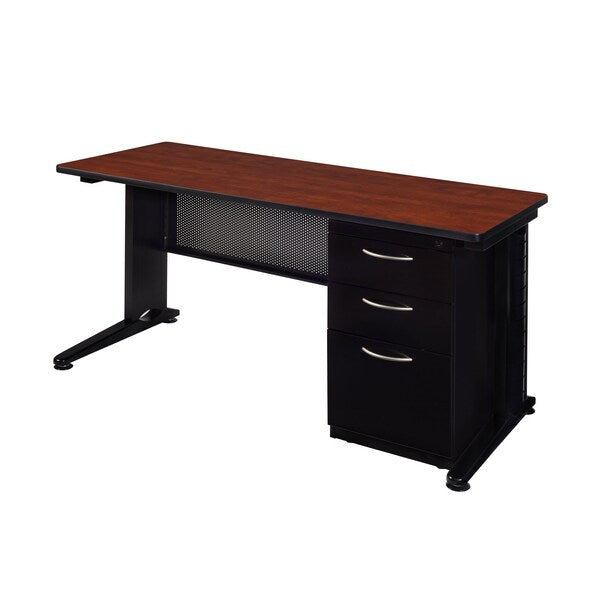 Pedestal Desk, 24 D, 60 W, 29 H, Cherry, Wood|Metal