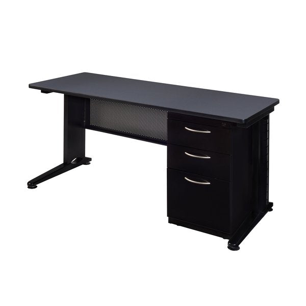 Pedestal Desk, 24 D, 66 W, 29 H, Grey, Wood|Metal