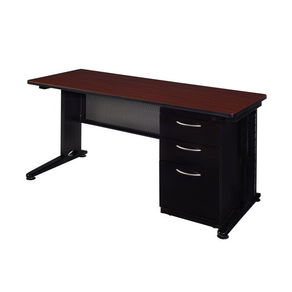 Pedestal Desk, 30 D, 66 W, 29 H, Mahogany, Wood|Metal