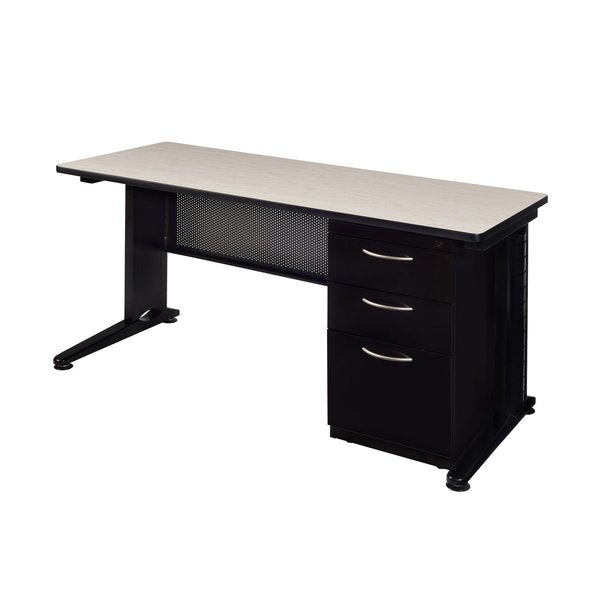 Pedestal Desk, 30 D, 72 W, 29 H, Maple, Wood|Metal