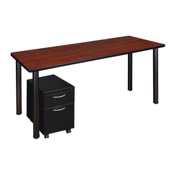Pedestal Desk, 24 D, 60 W, 29 H, Black|Cherry, Wood|Metal