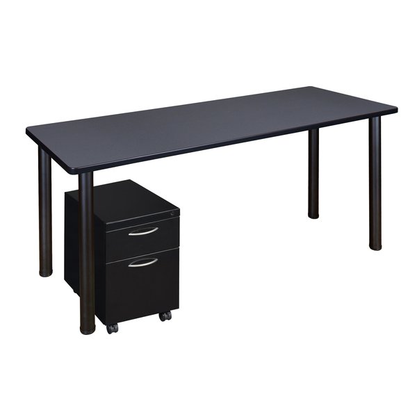Pedestal Desk, 24 D, 66 W, 29 H, Black|Grey, Wood|Metal