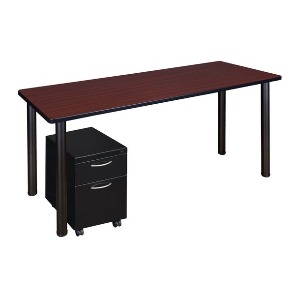Pedestal Desk, 24 D, 72 W, 29 H, Black|Mahogany, Wood|Metal