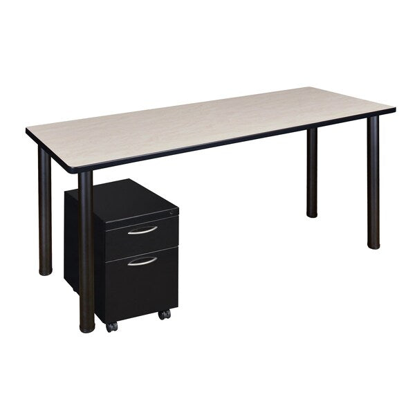 Pedestal Desk, 24 D, 72 W, 29 H, Black|Maple, Wood|Metal