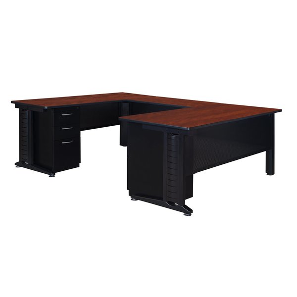 U Shaped Desk, 96 D, 66 W, 29 H, Cherry, Wood|Metal