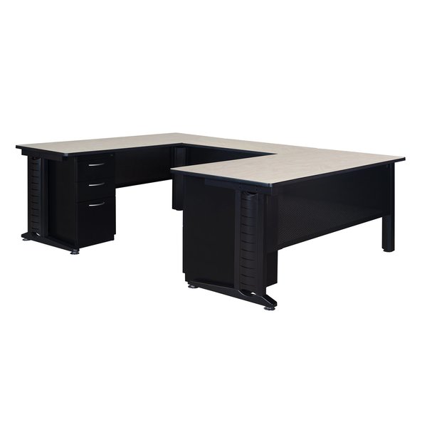 U Shaped Desk, 102 D, 66 W, 29 H, Maple, Wood|Metal