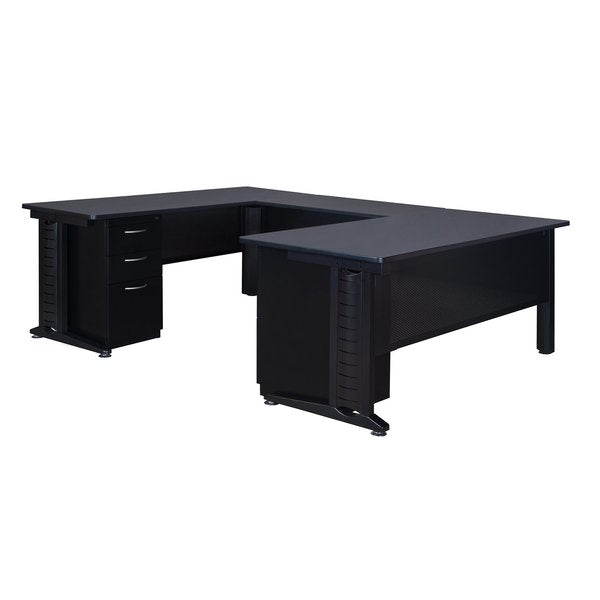 U Shaped Desk, 96 D, 72 W, 29 H, Grey, Wood|Metal