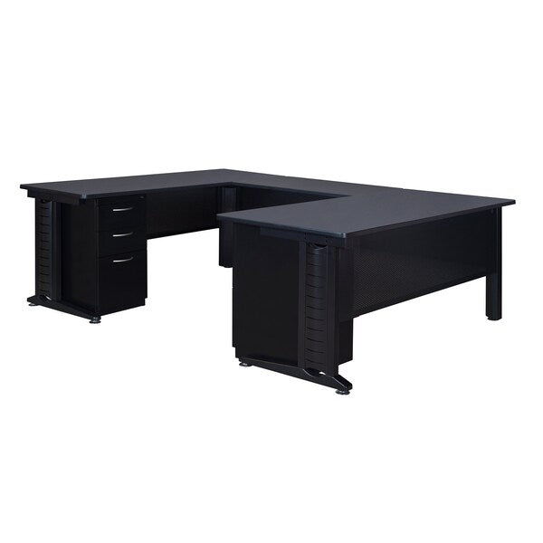 U Shaped Desk, 102 D, 72 W, 29 H, Grey, Wood|Metal