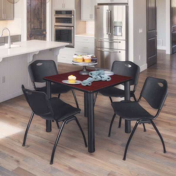 Square Tables > Breakroom Tables > Kee Square Table & Chair Sets, 30 W, 30 L, 29 H, Mahogany