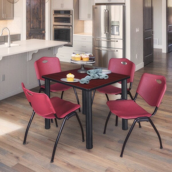 Square Tables > Breakroom Tables > Kee Square Table & Chair Sets, 30 W, 30 L, 29 H, Mahogany