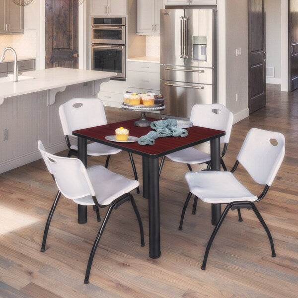 Square Tables > Breakroom Tables > Kee Square Table & Chair Sets, 30 W, 30 L, 29 H, Mahogany