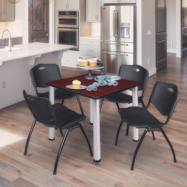 Square Tables > Breakroom Tables > Kee Square Table & Chair Sets, 30 W, 30 L, 29 H, Mahogany