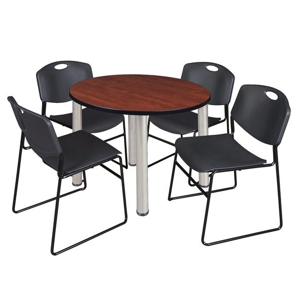 Round Tables > Breakroom Tables > Kee Round Table & Chair Sets, 36 W, 36 L, 29 H, Cherry