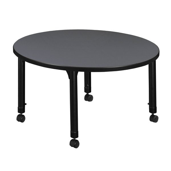 Tables > Height Adjustable > Round Mobile Tables, 36 X 36 X 23-34, Wood|Metal Top