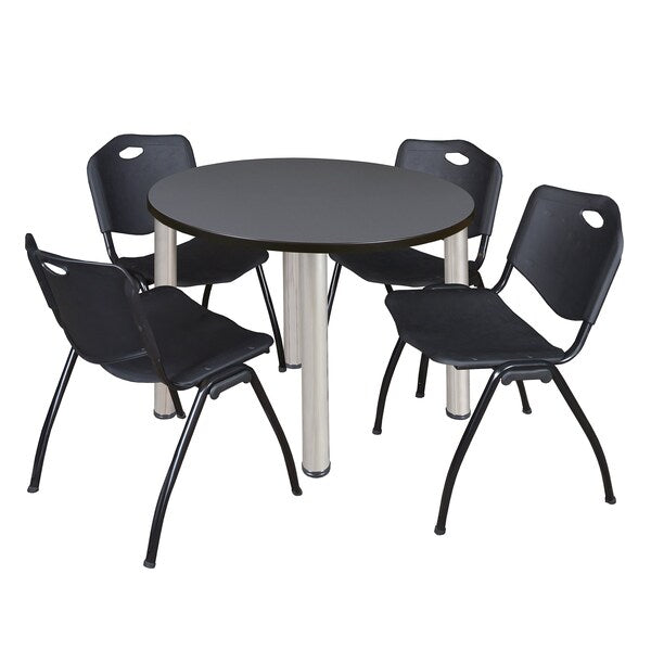 Round Tables > Breakroom Tables > Kee Round Table & Chair Sets, 36 W, 36 L, 29 H, Grey