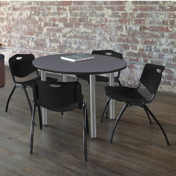 Round Tables > Breakroom Tables > Kee Round Table & Chair Sets, 36 W, 36 L, 29 H, Grey