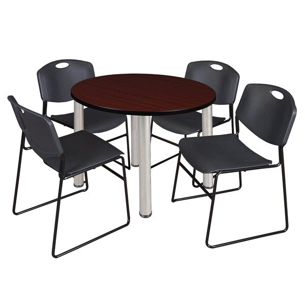 Round Tables > Breakroom Tables > Kee Round Table & Chair Sets, 36 W, 36 L, 29 H, Mahogany
