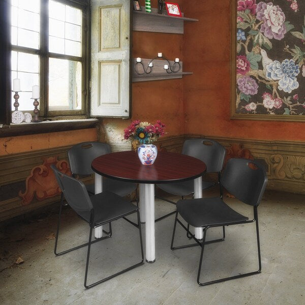 Round Tables > Breakroom Tables > Kee Round Table & Chair Sets, 36 W, 36 L, 29 H, Mahogany