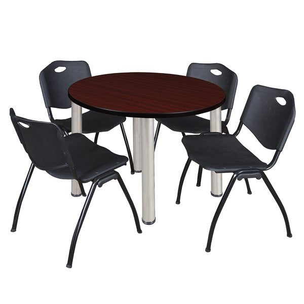 Round Tables > Breakroom Tables > Kee Round Table & Chair Sets, 36 W, 36 L, 29 H, Mahogany