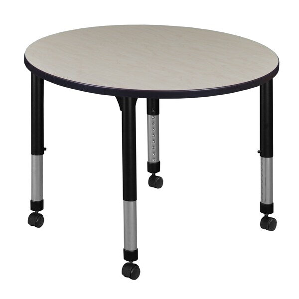 Tables > Height Adjustable > Round Mobile Tables, 36 X 36 X 23-34, Wood|Metal Top